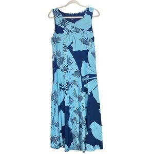 Soft Surrounding Womens M Blue Sleeveless Maxi Tropical Print Beach/Cruise FLAW